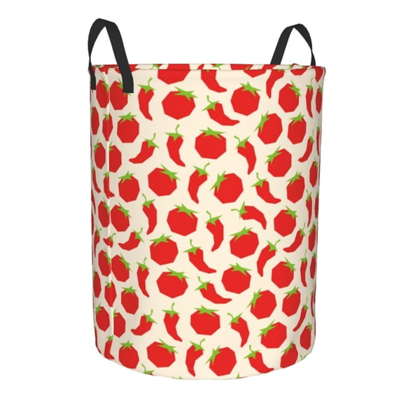 Uemuo Tomatoes And Chili Pattern Circular Laundry Hamper Basket with handles,Collapsible laundry basket,Large capacity laundry hamper,Laundry Organizer-Small