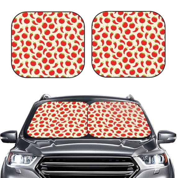 Uemuo Tomatoes And Chili Printed 2 PCS Car Windshield Sun Shade, Auto Sun Heat and UV Rays Blocker, Foldable Automotive Front Window Sunshade Protector
