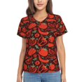thumbnail image 1 of Uemuo Tomatoes And Chili Printed Women's Classic V-Neck T-Shirt - Soft, Breathable, Moisture-Wicking, Perfect for Casual, Office, Travel, and Everyday Wear-Medium, 1 of 5