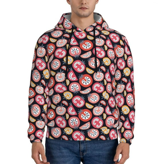 Uemuo Tomatoes Pattern Men's Hoodie - Casual Pullover Hoodie with Kangaroo Pocket, Stylish Hooded Sweatshirt for Everyday Wear-Large