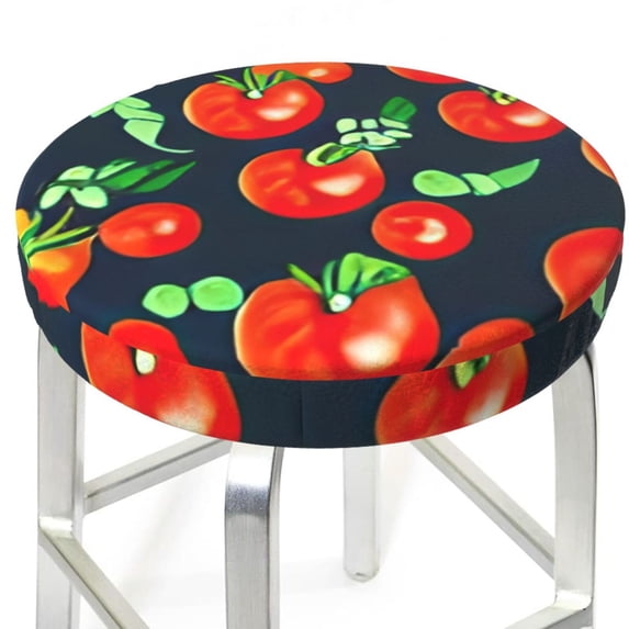 Uemuo Tomatoes Pattern Round Bar Stool Seat Covers Washable Stool Cushion Slipcover Elastic Bar Chair Covers-13 inch