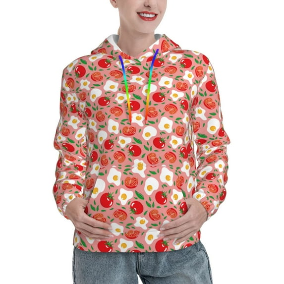 Uemuo Tomatoes Pattern Women's Hoodie with Eye-catching Drawstrings- Casual Pullover Hoodie with Kangaroo Pocket, Stylish Hooded Sweatshirt-XX-Large