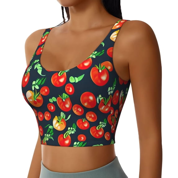 Uemuo Tomatoes Pattern Women's Sports Bra - High Impact Support, Breathable, and Comfortable Athletic Bra for Running, Yoga, and Workouts