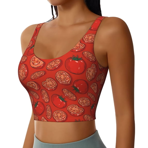 Uemuo Tomatoes Pattern Women's Sports Bra - High Impact Support, Breathable, and Comfortable Athletic Bra for Running, Yoga, and Workouts