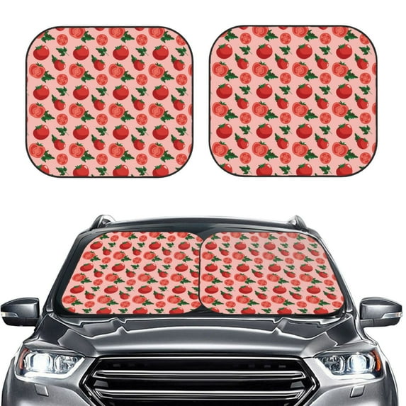 Uemuo Tomatoes Printed 2 PCS Car Windshield Sun Shade, Auto Sun Heat and UV Rays Blocker, Foldable Automotive Front Window Sunshade Protector