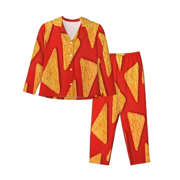 Uemuo Tortilla chips Pattern Womens Pajama Sets,PJ Set for Women,Pajamas for Women Logo,Long Sleeve Pajama Set for Women,Soft Long Sleeve Top With Pants-Small