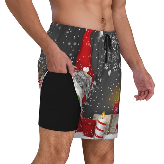 Uemuo Traditional Scandinavian Dwarf Pattern Mens Swim Trunks Quick Dry Board Shorts with Mesh Lining, Stretch Beach Shorts Quick Dry No-Chafing Board Shorts-Small