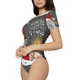 thumbnail image 1 of Uemuo Traditional Scandinavian Dwarf Pattern Women's One Piece Short Sleeve Swimsuit Rash Guard Surfing Modest Quick-drying Swimsuit Beach Essentials-Small, 1 of 9