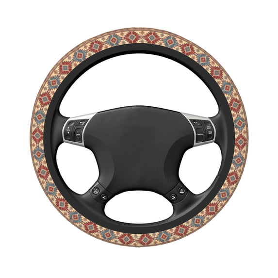 Uemuo Traditional Tribal Aztec Printed Car Elastic Steering Wheel Cover - Universal Car Accessory for Diverse Cars Anti-Slip, and Comfortable- 15"