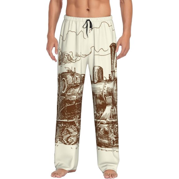Uemuo Train Pattern Men's Wide Leg Palazzo Lounge Pants with Pockets Light Weight Loose Comfy Casual Pajama Pants-Small