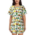 thumbnail image 1 of Uemuo Train With Animals Pattern Women's Short-Sleeved Pajama, Button-Front Loungewear, 2-Piece Summer Sleepwear, Elastic Drawstring Shorts-3X-Large, 1 of 7