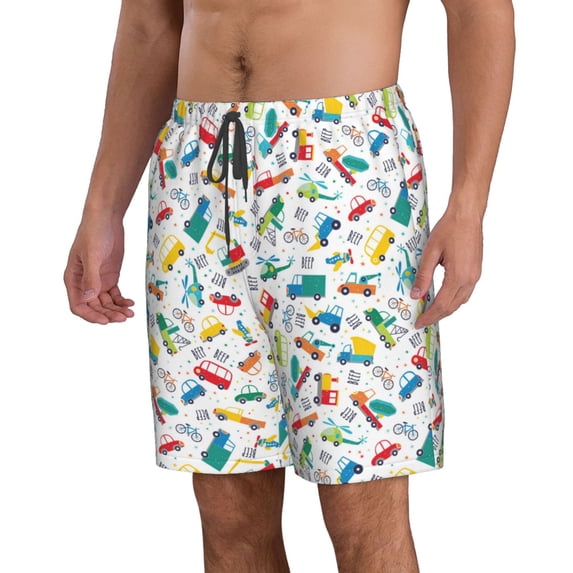 Uemuo Transport1 Pattern Men's Swim Trunks Hawaiian Beach Bathing Suit Swimsuits Beach Quick-Dry Shorts with Pockets-