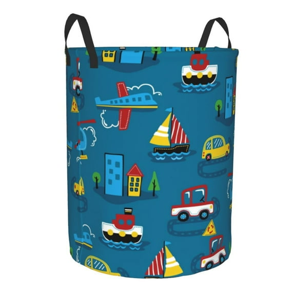 Uemuo Transportations with Buildings Pattern Circular Laundry Hamper Basket with handles,Collapsible laundry basket,Large capacity laundry hamper,Laundry Organizer-