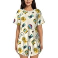 thumbnail image 1 of Uemuo Travel Elements Pattern Women's Short-Sleeved Pajama, Button-Front Loungewear, 2-Piece Summer Sleepwear, Elastic Drawstring Shorts-X-Large, 1 of 7