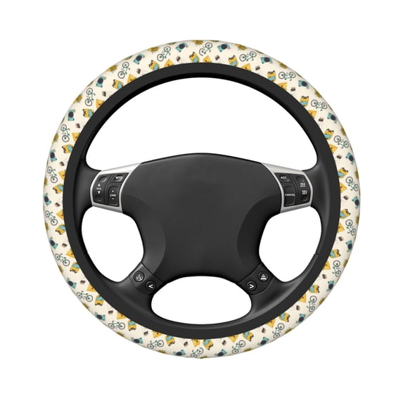 Uemuo Travel Elements Printed Car Elastic Steering Wheel Cover - Universal Car Accessory for Diverse Cars Anti-Slip, and Comfortable- 15"