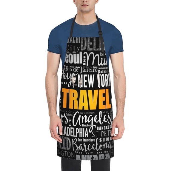 Uemuo Travel Pattern Waterproof Apron Adjustable Dishwasher Apron- Apron for Women Men Heavy Duty Work Apron for Dishwashing Chemical Lab