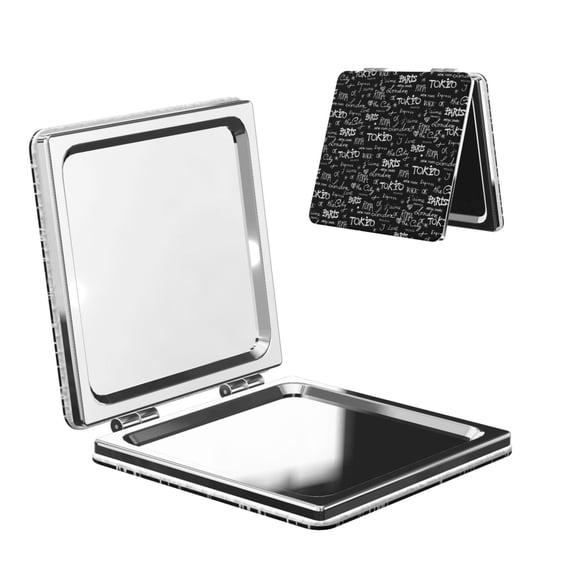 Uemuo Travel The World Print Compact Portable Pocket Makeup Mirror - Leather Cover, Elegant Travel Cosmetic Mirror for Purse, Pocket, and Handbag-Square