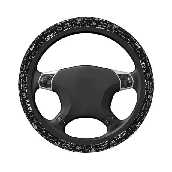 Uemuo Travel The World Printed Car Elastic Steering Wheel Cover - Universal Car Accessory for Diverse Cars Anti-Slip, and Comfortable- 15"