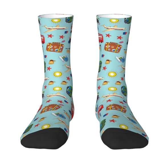 Uemuo Travel1 Pattern Women's Crew Socks, Soft Durable Breathable Moisture-Wicking with Odor Control Cotton socks