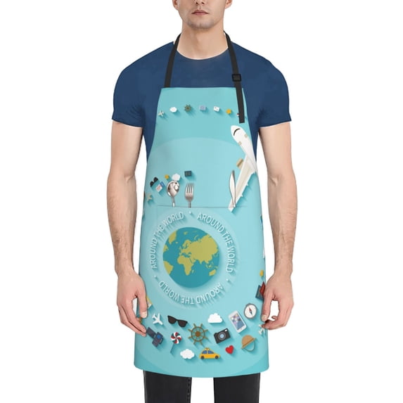 Uemuo Travelling on Airplane Pattern Waterproof Apron Adjustable Dishwasher Apron- Apron for Women Men Heavy Duty Work Apron for Dishwashing Chemical Lab