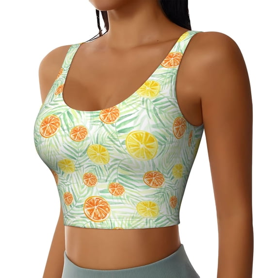 Uemuo Tree Palms Lemon Pattern Women's Sports Bra - High Impact Support, Breathable, and Comfortable Athletic Bra for Running, Yoga, and Workouts