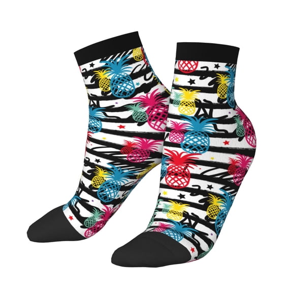Uemuo Trendy Colorful Pineapples 1 Printed Crew Socks, Moisture-Wicking Socks, Athletic Socks for Men Breathable Cushion Socks Casual Sport Socks for Running Traveling