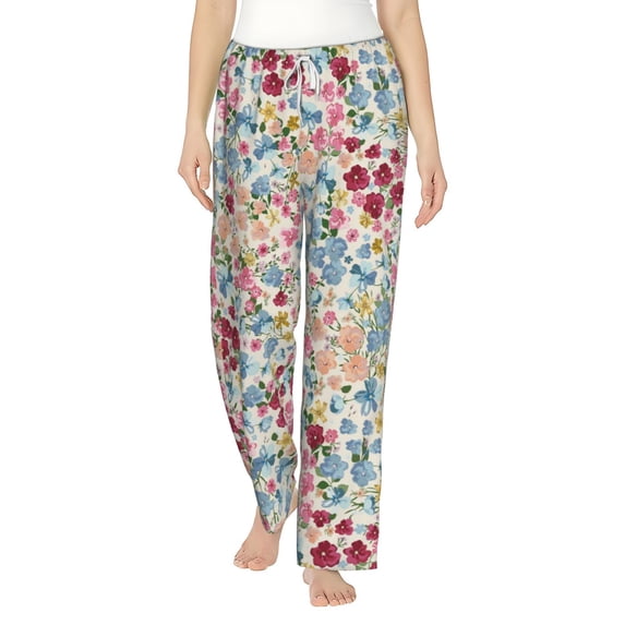 Uemuo Trendy Floral Design Pattern Women's Wide Leg Palazzo Lounge Pants with Pockets Light Weight Loose Comfy Casual Pajama Pants-X-Large