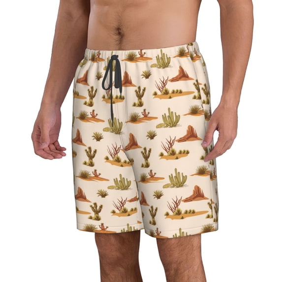 Uemuo Tropical Desert Pattern Men's Swim Trunks Hawaiian Beach Bathing Suit Swimsuits Beach Quick-Dry Shorts with Pockets-Small