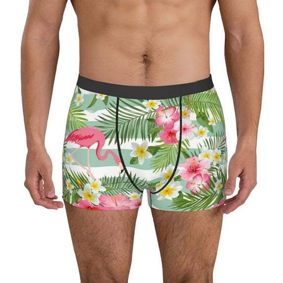 Uemuo Tropical Flamingo Pattern Men's Boxer Briefs,Trunk Anti-Chafing,Comfortable, Durable, and Stylish Underwear-Small