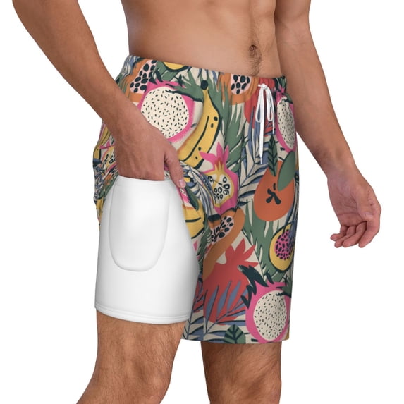 Uemuo Tropical Fruit Pattern Mens Swim Trunks Quick Dry Board Shorts with Mesh Lining, Stretch Beach Shorts Quick Dry No-Chafing Board Shorts-XX-Large