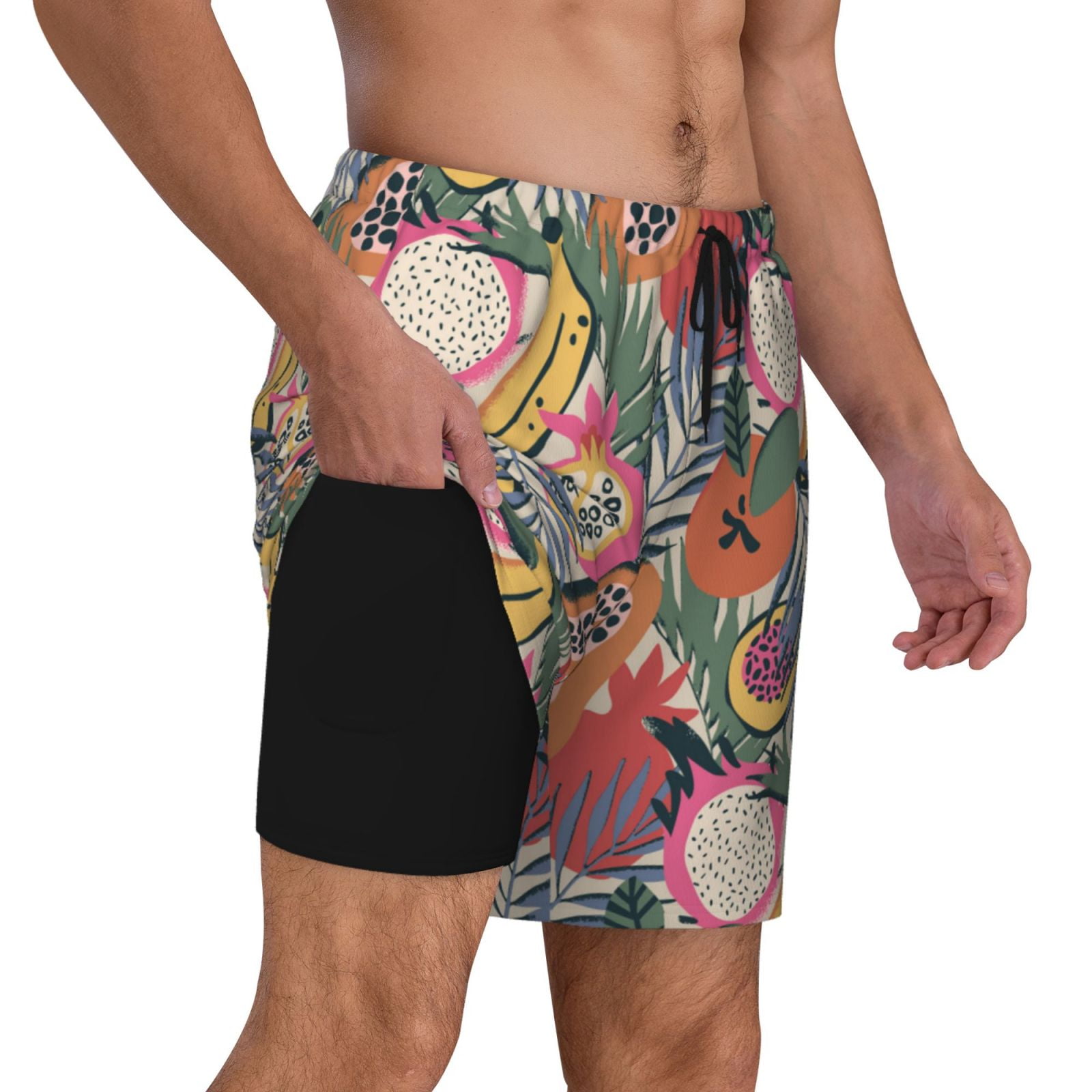 Uemuo Tropical Fruit Pattern Mens Swim Trunks Quick Dry Board Shorts