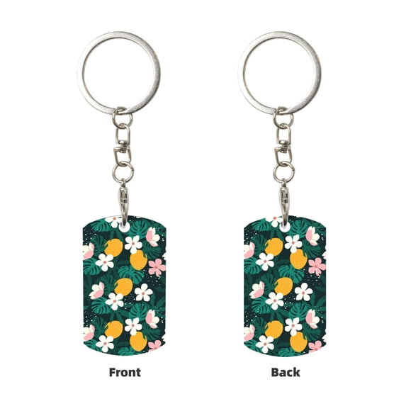 Uemuo Tropical Fruit Pattern Rectangular Metal Keychain - Durable, Stylish, and Personalized Key Ring for Men and Women,Engraved Keychain,Gift Slim Sturdy Keychain