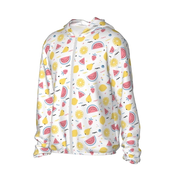 Uemuo Tropical Fruit Pattern Women's Full Zip UPF 50+ Sun Protection Hoodie Jacket Long Sleeve Sun Shirt Hiking Outdoor Performance with Pockets-XX-Large