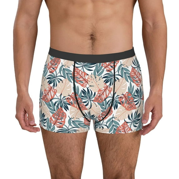 Uemuo Tropical Leaves Pattern Men's Boxer Briefs,Trunk Anti-Chafing,Comfortable, Durable, and Stylish Underwear-Large