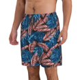 thumbnail image 1 of Uemuo Tropical Leaves Pattern Men's Swim Trunks Hawaiian Beach Bathing Suit Swimsuits Beach Quick-Dry Shorts with Pockets-, 1 of 9