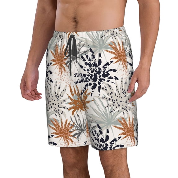 Uemuo Tropical Leaves Pattern Men's Swim Trunks Hawaiian Beach Bathing Suit Swimsuits Beach Quick-Dry Shorts with Pockets-XX-Large