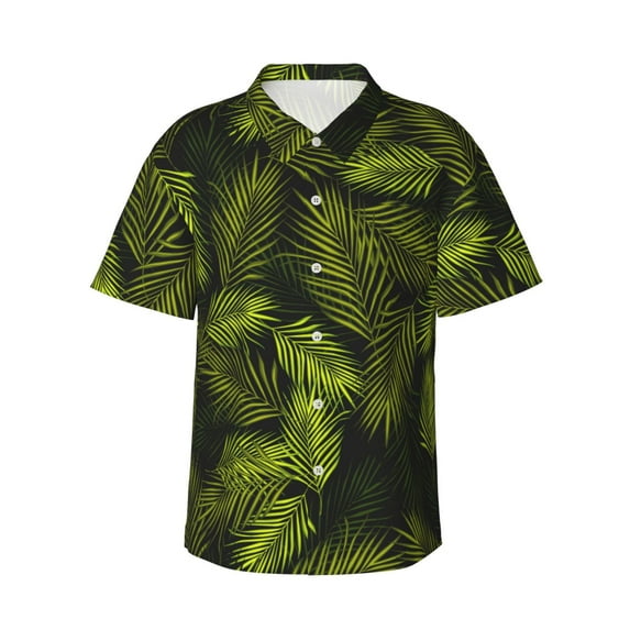 Uemuo Tropical Palm Leaves Fern Leaf Printed Regular Fit Short Sleeve Casual Hawaiian Shirt for Men,Aloha shirt,Tropical shirt,Floral print shirt,Vacation Beach shirt-
