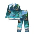 thumbnail image 1 of Uemuo Tropical Paradise Window View Pattern 2-Piece Loungewear Set - Men’s Soft Sleepwear, Cozy Winter PJs, Comfy Sleep Set-Small, 1 of 7