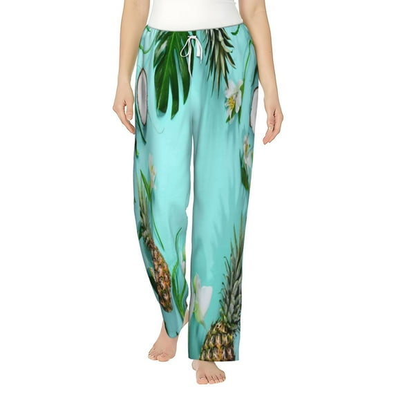 Uemuo Tropical Pineapple Pattern Women's Wide Leg Palazzo Lounge Pants with Pockets Light Weight Loose Comfy Casual Pajama Pants-Medium