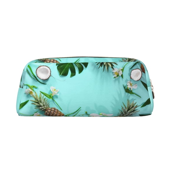 Uemuo Tropical Pineapple Printed Leather Pencil Case, Pencil Pouch, Portable Pencil Bag, Pen Case for& Office