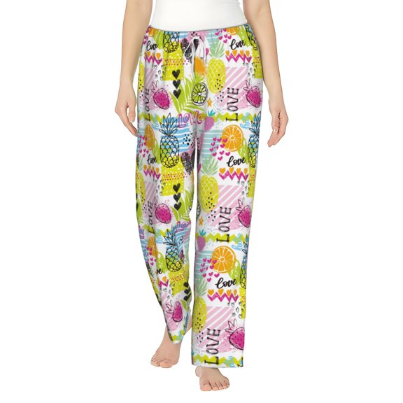 Uemuo Tropical Pineapples Pattern Women's Wide Leg Palazzo Lounge Pants with Pockets Light Weight Loose Comfy Casual Pajama Pants-Small