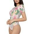thumbnail image 1 of Uemuo Tropical Pitaya Pattern Women's One Piece Short Sleeve Swimsuit Rash Guard Surfing Modest Quick-drying Swimsuit Beach Essentials-Small, 1 of 9