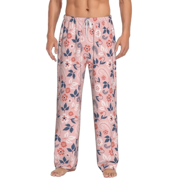 Uemuo Tropical Plants Pattern Men's Wide Leg Palazzo Lounge Pants with Pockets Light Weight Loose Comfy Casual Pajama Pants-Small