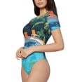 thumbnail image 1 of Uemuo Tropical Poolside Relaxation Pattern Women's One Piece Short Sleeve Swimsuit Rash Guard Surfing Modest Quick-drying Swimsuit Beach Essentials-X-Large, 1 of 9