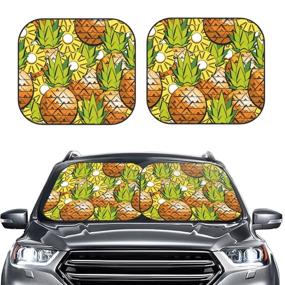 Uemuo Tropical Summer Fruit Printed 2 PCS Car Windshield Sun Shade, Auto Sun Heat and UV Rays Blocker, Foldable Automotive Front Window Sunshade Protector