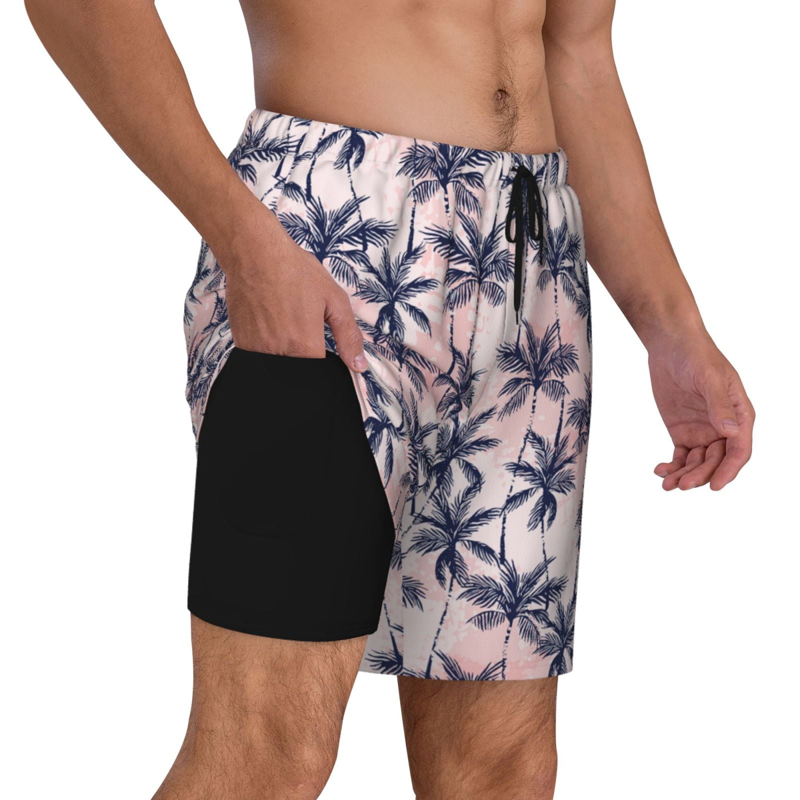 Uemuo Tropics Palm Trees Pattern Mens Swim Trunks Quick Dry Board