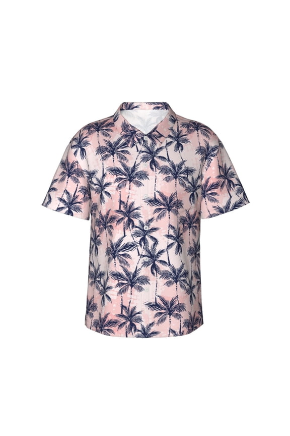 Tropics Palm Trees Printed Regular Fit Short Sleeve Casual Hawaiian Shirt for Men,Aloha shirt,Tropical shirt,Floral print shirt,Vacation Beach shirt-Small