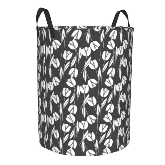 Uemuo Tulips Flowers Pattern Circular Laundry Hamper Basket with handles,Collapsible laundry basket,Large capacity laundry hamper,Laundry Organizer-Medium