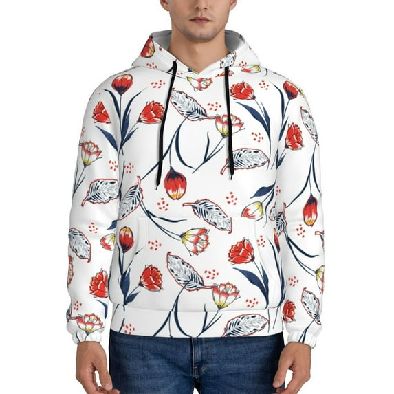 Uemuo Tulips Flowers Pattern Men's Hoodie - Casual Pullover Hoodie with Kangaroo Pocket, Stylish Hooded Sweatshirt for Everyday Wear-Medium
