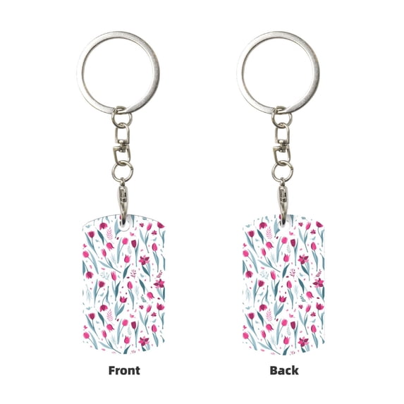 Uemuo Tulips Flowers Pattern Rectangular Metal Keychain - Durable, Stylish, and Personalized Key Ring for Men and Women,Engraved Keychain,Gift Slim Sturdy Keychain